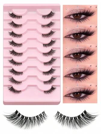 9 Pairs Half Eyelashes Clear Band Lashes Short Lashes Wispy Cat Eye False Eyelashes Soft 3d Faux Mink Eyelashes Volume Natural Look Faux Mink Lashes Makeup Tools For Everyday(F27)