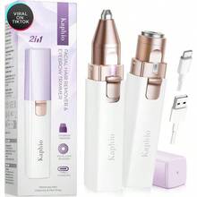 Removedor de vello de cejas para mujer: recargable, 2 en 1, recortadora de cejas y afeitadoras faciales, dispositivo de depilacin elctrico sin dolor para cara, cejas, melocotn, pelusas con luz - Púrpura - Ver 2