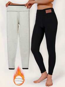 Women's Winter Warm Fleece-Lined Leggings - Multi - Color Stylish Thermal Plush Pants, Cold - Proof Fashionable Trousers For Ladies - màu đen - Xem 2
