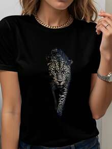 Damen Lässig Kurzarm Rundhals T-Shirt