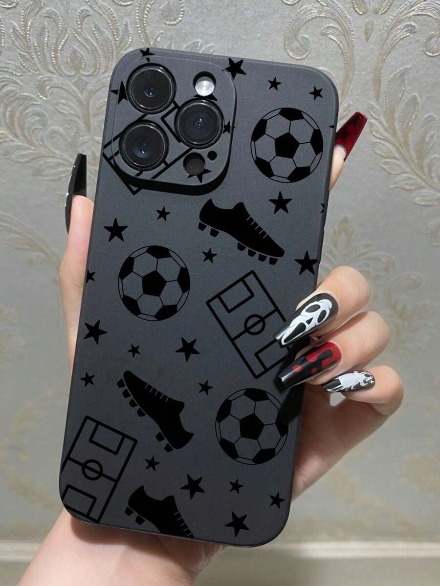 Funda para iPhone con temática futbolística apta para iPhone 16E, 15, 14, 13, 12 y 11/X/XR/XS MAX, MINI, Pro, PLUS y Pro MAX. Compatible con Samsung S24 Ultra/S23 FE/S22 Plus/S21/S20/A55/A54/A35/A34/A32/A25/A24 y otros modelos. Fabricada con material TPU, esta funda protectora ofrece absorción de impactos, resistencia a caídas y protección contra manchas, lo que la convierte en una opción esencial para uso personal o para regalar. Perfecta para San Valentín, Halloween, Navidad, Año Nuevo y todas las ocasiones festivas. - Negro - Ver 1
