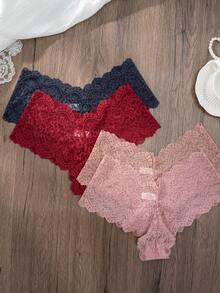 4 piezas/paquete Bragas de bikini con adorno de encaje sexy para mujer - Multicolor - Ver 4