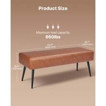 Leather Bedroom Bench, PU Leather Bench With Metal Legs And With Stitching For Entryway, Upholstered Shoe Bench Seat, Modern End Of The Bed Benches For Living Room, Dining Room, Hallway, Brown - Chân kim loại 41-50 inch màu nâu - Xem 2