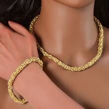 Simple Swedish-Italian 750 14k Gold Plated Copper Chain Necklace Bracelet Jewelry Set For Women
