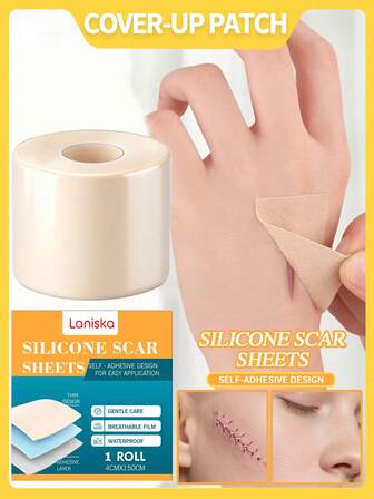 En rulle med 4 cm * 150 cm silikonärrplåster, silikon hudvårdsplåster, tunna, andningsbara och skonsamma mot huden, bekväma och släta, praktiska för daglig användning, vattentät design lämplig för vardagliga scenarier.