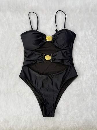 PEPPERMOLLY 全新软壳装饰镂空拼接可调节肩带连体泳衣，夏季女士时尚沙滩泳装