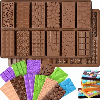 Chocolate Bar Mold, Non Stick Dubai Chocolate Bar Knafeh Pistachio Candy Mold, 12-In-1 Break Apart Design For Dubai Molds, Energy Protein Bar