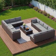 7 Pieces Outdoor Patio Furniture Set, PE Rattan Outdoor Wicker Sectional Furniture Sofa Set, With Cushions And  Coffee Table, For Balcony, Porch, Garden, Camping,Outdoor Decor - 灰色 - 查看 6