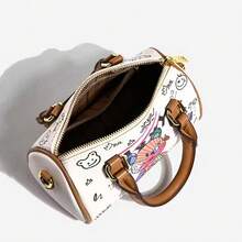 Bag Women's New Anime Fashion Graffiti Cute Little Bear Cartoon Girl Skew Straddle Bag Handheld Boston Bag Portable Retro Fashion Shoulder Bag Suitable For Work, Commuting, Daily Outgoing, Shopping, Dating - 彩色 - 查看 4