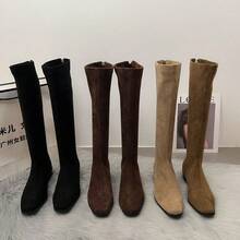 Women Over-The-Knee Boots - Khaki Velvet Lining - View 2