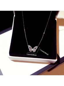 A Butterfly Necklace Inlaid With Zirconia, Exquisite Women's Jewelry Gift - Bạc - Xem 4