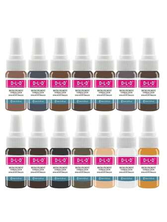 14pcs Permanent Ink Micro-Pigment Cosmetic Makeup Palette, Eyebrow Eyeliner Pencil Lipstick, Red Squeeze Pigment