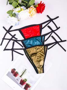 5 Pieces Of Men's Sexy Strap Thong Underwear - Men's Fashionable Satin Low Waist Underwear, Fashionable And  Men's Bikini Underwear, Cool And Comfortable Strap Design, Suitable For Daily And Casual Wear - Multicolor - View 5