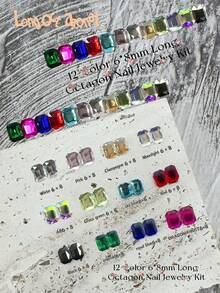KIRAME 180顆 12色混色 6x8mm 長方形平底水鑽套組，含1支點鑽筆，高光澤K9美甲鑽飾，適用居家美甲、美甲沙龍、美甲用品，萬聖節、聖誕節、新年、節日禮物美甲飾品 - 彩色 - 查看 7