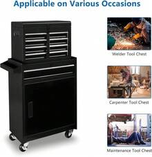 5-Drawer Rolling Storage Cabinet With Wheels, Adjustable Shelf & Side Rack - 1 - View 7