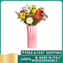 ORIZZONTE Modern Decorative Vase With Pleated Texture – Elegant Minimalist Design For Fresh/Dried Flowers – Home/Office Gift Idea – 100% Made In Italy, Ships From Italy