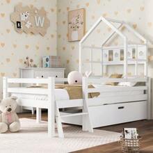 Children's Cabin Bed With Ladder And Drawers, Slatted Base Included, Solid Wood Loft Bed With Fall Protection 90x200cm White (Without Mattress) - 白色 - 查看 3
