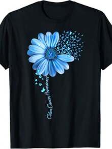 Colon Cancer Awareness Colorectal Cancer Blue Suower T-Shirt - 黑色 - 查看 1