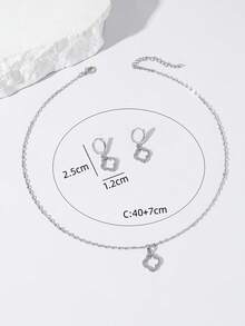 3 件套优雅铜锆石四叶草花形耳环和项链首饰套装适合女士日常、约会、派对、礼物 - 金黃色 - 查看 9
