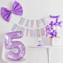 1 Set Dreamy Crystal Purple Balloons, Numbered Balloons With White Bow Decor, Suitable For Birthday Party, Bar, Proposal And Confession Scenes, Numbers 1-9 Available - Multicolor - View 7