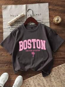 3pcs Tween Girls' Casual Graphic Print Crew Neck Short Sleeve T-Shirts, Summer Tops - Apricot - View 4