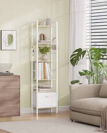 HaluPeit Libreria, Scaffale a 6 Ripiani, 1 Cassetti in Tessuto Pieghevoli, Scaffale Aperto, 24 x 40 x 173 cm, Stile Industriale, Adatta per Studio, Soggiorno, Colore Rovere - Bianco - Visualizzare 1