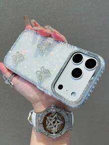 1pc Luxury Electroplated Rhinestone Edged Shiny Star Transparent Full Body Shockproof Phone Case, Compatible With IPhone 17/17 Air/17 Pro/17 Pro Max, 16, 16 Pro, 16 Plus, 16 Pro Max, 15, 14, 14 Pro Max, 13, 12, 11 - 清除 4 - 查看 4