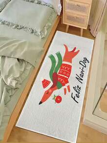 1pc Christmas Cartoon Dachshund Bedside Mat, Soft & Comfortable, Playful Design, Long Rug, Area Rug, Carpet, Home Decor, Living Room Rug, Washable