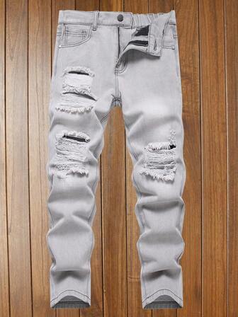 Boys' Casual Elastic Waist Distressed Tapered Jeans