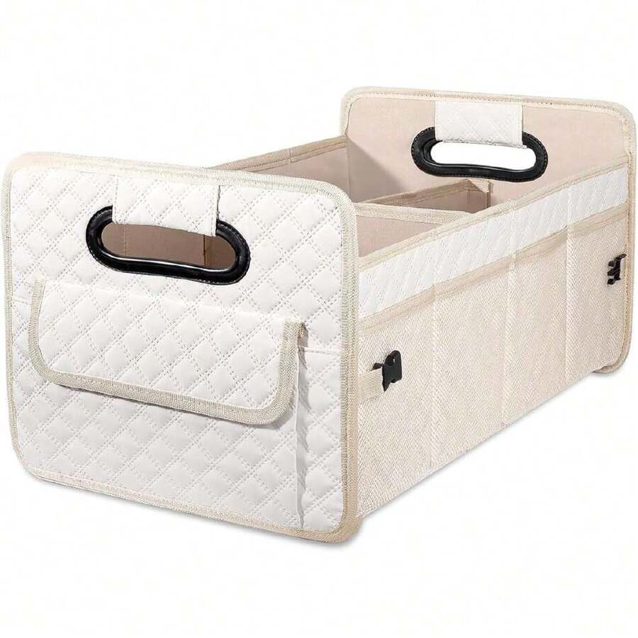 Car Trunk Organizer For SUV, Car Storage Organizer Collapsible Multi Compartment Container Box Adjustable Car Accessories For Women Men, Beige,29410716 - 米色 - 查看 1