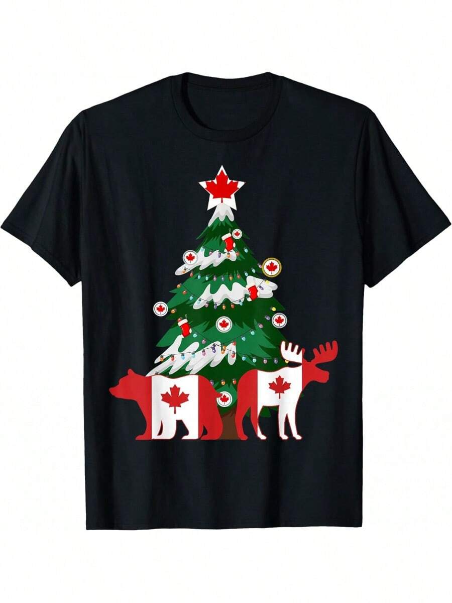 Canada Canadian Ugly Sweater Xmas Tree Love-Shirt - Black - View 1