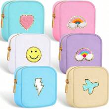 - Juego de 6 bolsas de maquillaje con parche preparado, bolsas de aseo para el cuidado de la piel, bolsa de nailon con letras de felpilla para cartera pequeo con cierre, bolsa de maquillaje - Bonito color. - Ver 1