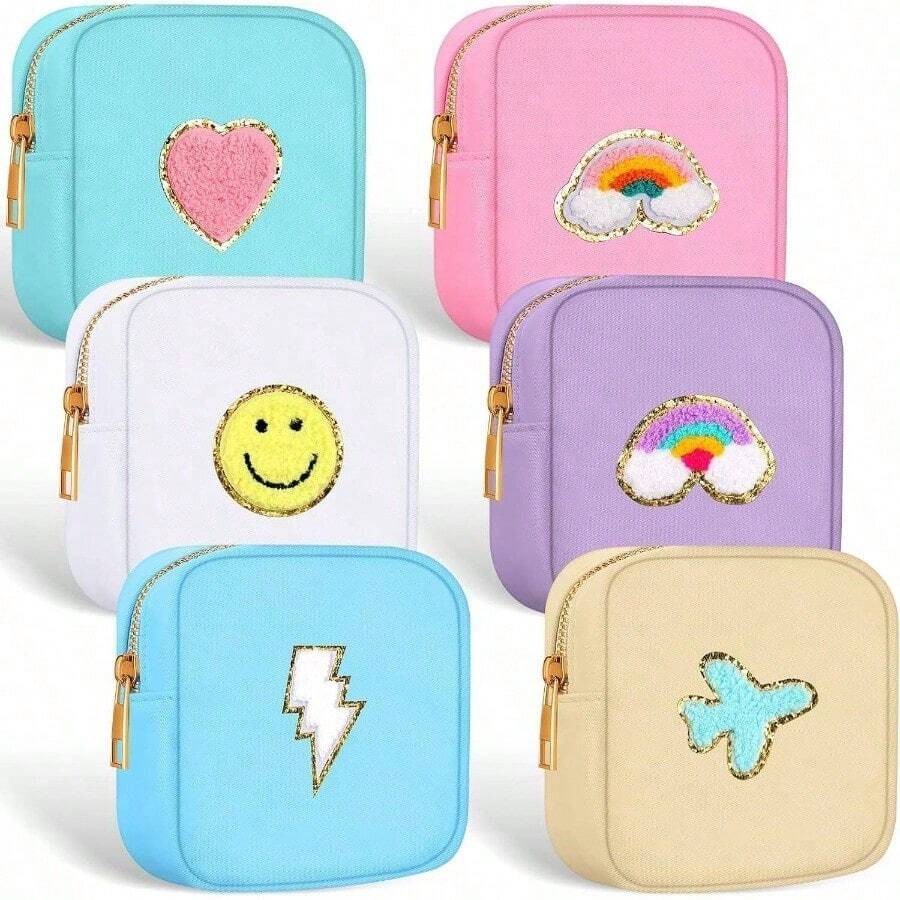 - Juego de 6 bolsas de maquillaje con parche preparado, bolsas de aseo para el cuidado de la piel, bolsa de nailon con letras de felpilla para cartera pequeo con cierre, bolsa de maquillaje - Bonito color. - Ver 1