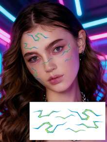 STARTTOOS 3pcs Fluorescent Laser Cool Thin Line Lightning Crack Glow-In-The-Dark Vein Pattern Y2K Dual-Effect Halloween Costume Tattoo Stickers For Face, Arm, Waist, Abdomen, Leg, Waterproof - Multicolor - View 7