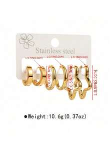 3对极简几何耳环套装，不锈钢耳钉，独特设计，适合作为圣诞节或生日礼物 - 均碼 - 查看 12