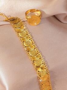 一套多功能24K镀金硬币手链和戒指，珠宝礼品，适合女性日常和节日佩戴 - 金黃色 - 查看 2