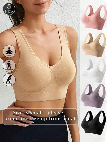 5pcs/Set Women's Wireless Sports Bras, Sexy Supportive Yoga Camisole Activewear For Fitness, Running, Yoga. Please Order One Size Up As The Size Runs Small.