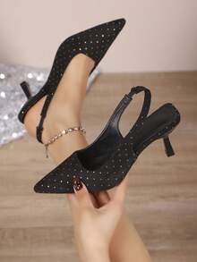 女士小猫跟时尚凉鞋，黑色波点舒适休闲一脚蹬鞋，适合夏季度假 - 黑色 - 查看 5