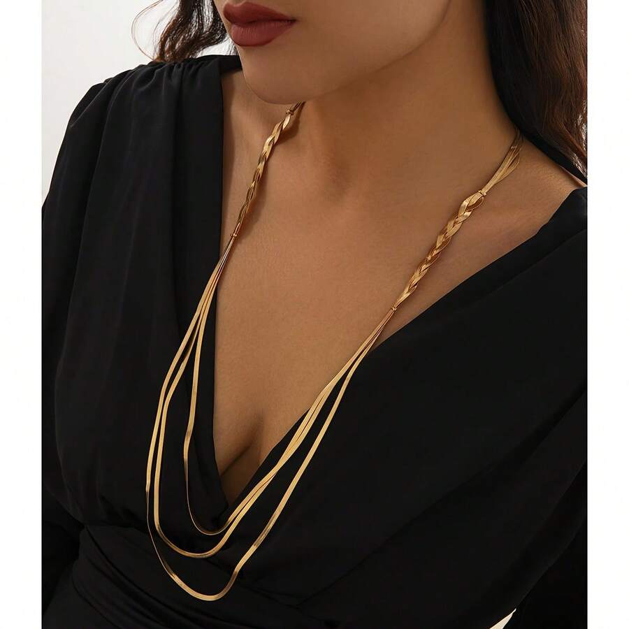Simple And Elegant Long Snake Chain Necklace For Women, With A Smooth Blade Chain, Fashionable And Necklace For Women, Daily And Party Necklace Accessories For All Seasons - 金色 - 查看 1