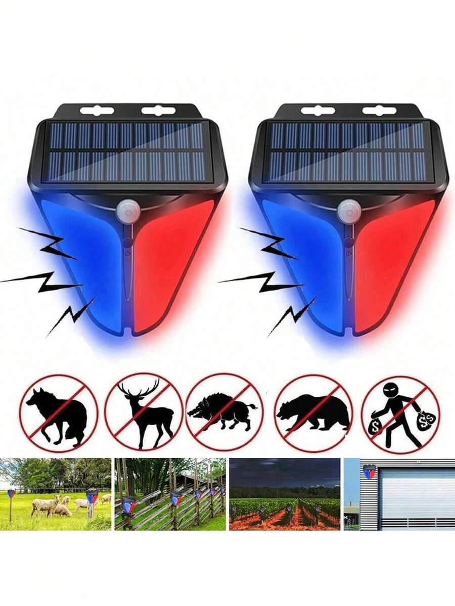 2 Pack Solar Strobe Warning Lights With 100DB Alarm Outdoor, 4 Working Modes Solar Power Motion Sensor Alarm Light Waterproof, Security Siren Light For Pasture, Home, Farm, Barn, Villa, Yard - Multicolor - View 1