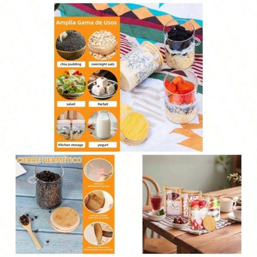 Recipientes de Avena, Frascos de Vidrio con Tapa Hermtica y Cuchara, 17oz Tarros de Avena de Vidrio, 4 Pack Tarros de Vidrio con Tapa para Caf, Azcar, Especias, T - Tarros - Ver 1