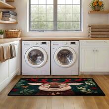 1 pieza Felpudo con estampado de ciervo, decoración navideña, se puede usar como regalo de Navidad, material similar a la felpa, muy absorbente y fácil de limpiar, adecuado para decoración del hogar, estilo rústico, entrada, interior, habitación, cocina, comedor, pequeña oficina/oficina en casa, fregadero, lavandería, felpudo, alfombra de cocina, alfombra antideslizante