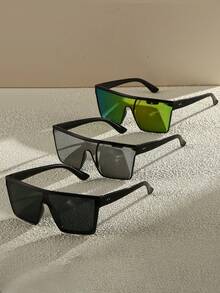 3 paires de lunettes de mode décontractées de forme bouclier unisexes, lunettes de luxe de marque de créateur. Convient pour la plage, les vacances, l'ombrage, la conduite classique, la pêche, les voyages, les achats, les sports de plein air, le tourisme, le camping, la randonnée, la protection oculaire de loisirs, les lunettes de conducteur de voyage rétro - Multicolore - Voir 6
