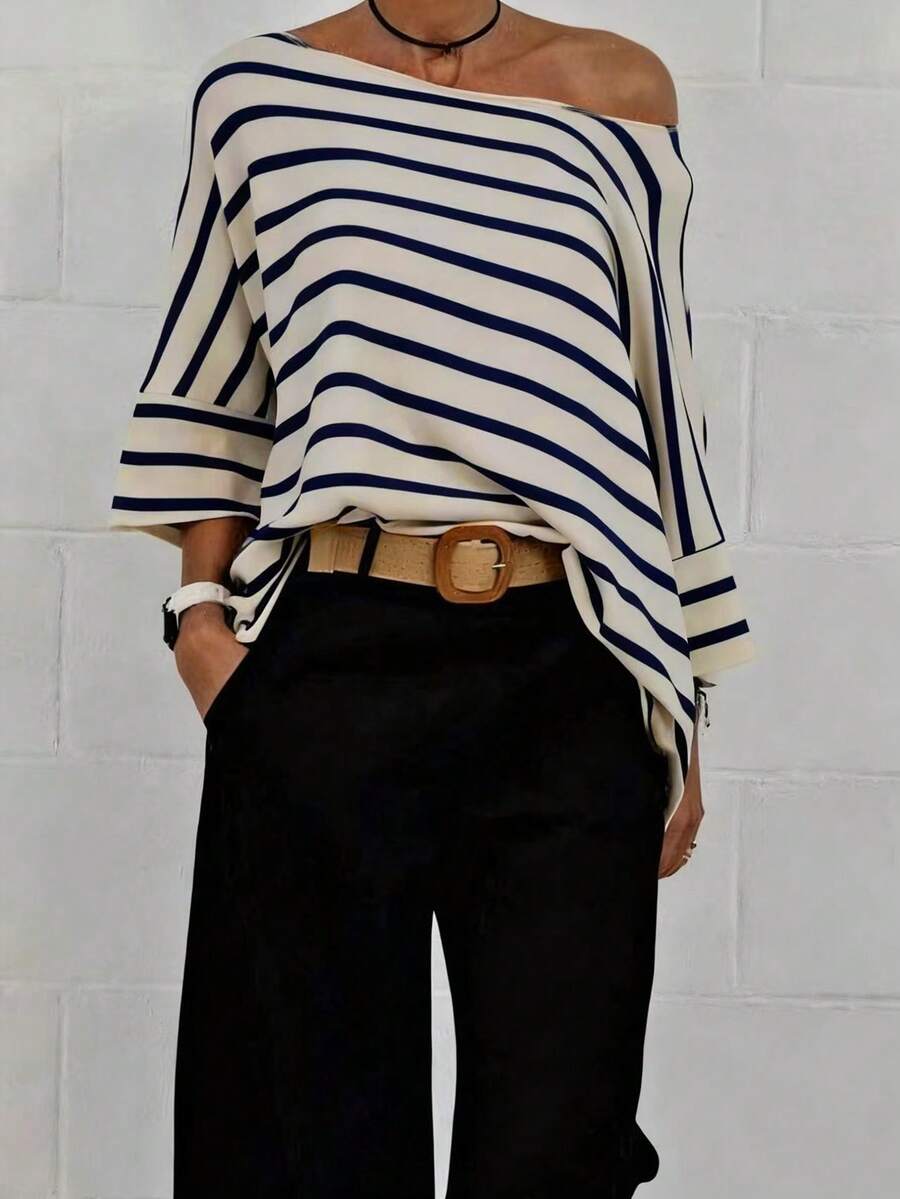 Women's Casual Commuter Striped Batwing Sleeve T-Shirt Spring