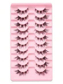 10 Pairs Transparent Stem Natural False Eyelashes, Fox Style Long & Soft Fake Lashes, Daily Use Makeup Extension Tool - Lông mi  mắt mèo - Xem 6