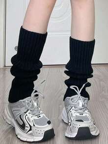 1 Paio di scaldamuscoli da donna a righe verticali di colore unito, semplici e alla moda, adatti per l'autunno/inverno - Multicolore - Visualizzare 11