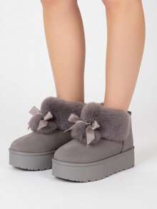 WOMEN'S WINTER SHOES IN SYNTHETIC SUEDE WITH SYNTHETIC FUR INSIDE, WITH 2 POMPON DECORATION - Grey - View 1