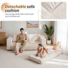 MAXYOYO Convertible Sofa Bed,Pull-Out Double Sofa Bed,2-In-1 Folding Sofa Bed Filled With High-Density Sponge,Folding Floor Sofa With Pillows,Suitable For Living Room,Bedroom,Study - 3 Seater-Beige - 查看 9