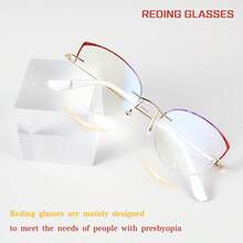 Diamond Cut Rimless Cat Eye Reading Glasses, Lightweight, Clear Vision, Suitable For Women - White - View 5