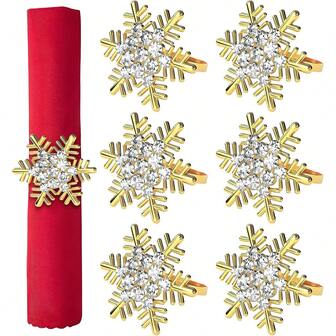 20pcs/10pcs/6pcs/4pcs Christmas Napkin Rings, Gold Snowflake Christmas Napkin Rings, Metal Napkin Rings, Creative Snowflake Napkin Holders, Elegant Rings For Christmas, Weddings, Parties, Daily Use (Silver, Gold)